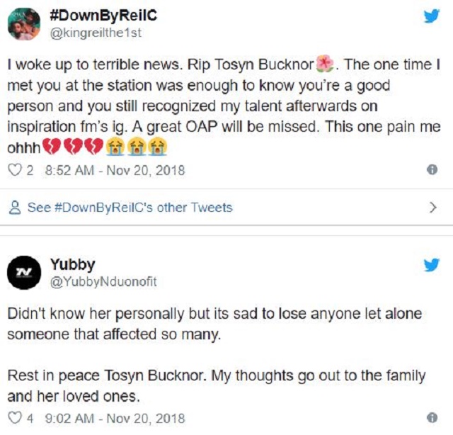 How Nigerians Reacted To the Death Of Popular OAP, Tosyn Bucknor, Who Was Found Dead Inside Her Home