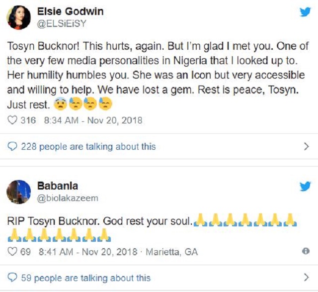 How Nigerians Reacted To the Death Of Popular OAP, Tosyn Bucknor, Who Was Found Dead Inside Her Home