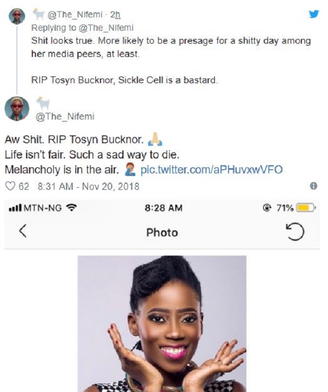 How Nigerians Reacted To the Death Of Popular OAP, Tosyn Bucknor, Who Was Found Dead Inside Her Home