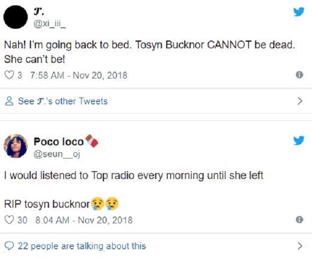 How Nigerians Reacted To the Death Of Popular OAP, Tosyn Bucknor, Who Was Found Dead Inside Her Home