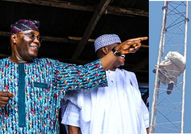 Serious Drama As Man Climbs Telecom Mast To Protest 'Land Encroachment' By Atiku's AUN