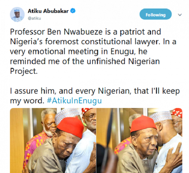 What Professor Ben Nwabueze Told Atiku at Igbo Leaders’ Meeting That Made Him Shed Tears