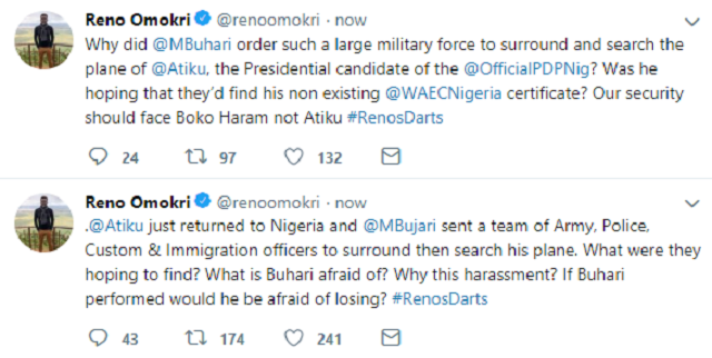 Buhari Allegedly Sends Soldiers to Search Atiku’s Plane like a Thief as He Return to Nigeria