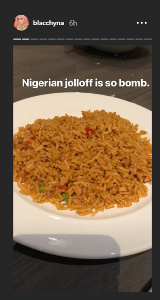 American Model, Blac Chyna Declares Nigerian Jollof Rice the Best on Arrival
