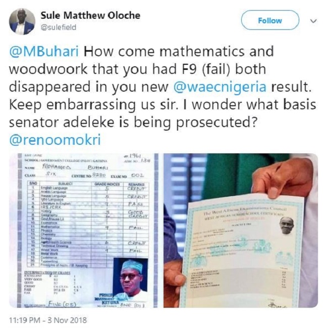 Why President Buhari's F9 Results In Mathematics Didn't Reflect In the Certificate/Attestation That Was Presented To Him - WAEC Explains