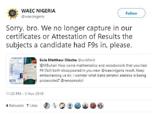 Why President Buhari's F9 Results In Mathematics Didn't Reflect In the Certificate/Attestation That Was Presented To Him - WAEC Explains