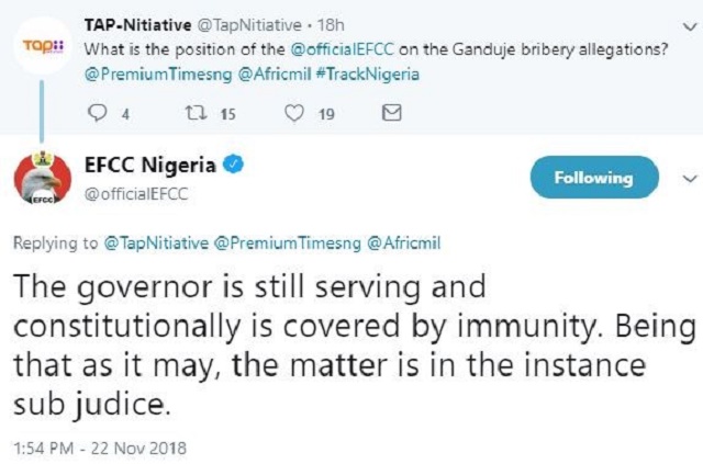 EFCC Releases Statement, Explains Why They Can’t Probe Governor Ganduje Over Bribe Videos