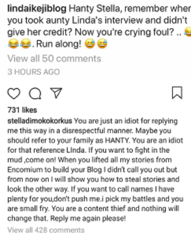 ‘SPERM THIEF! Blogger, Stella Dimoko Korkus Calls Linda Ikeji, Alleges She Didn’t Carry Her Baby in Her Womb