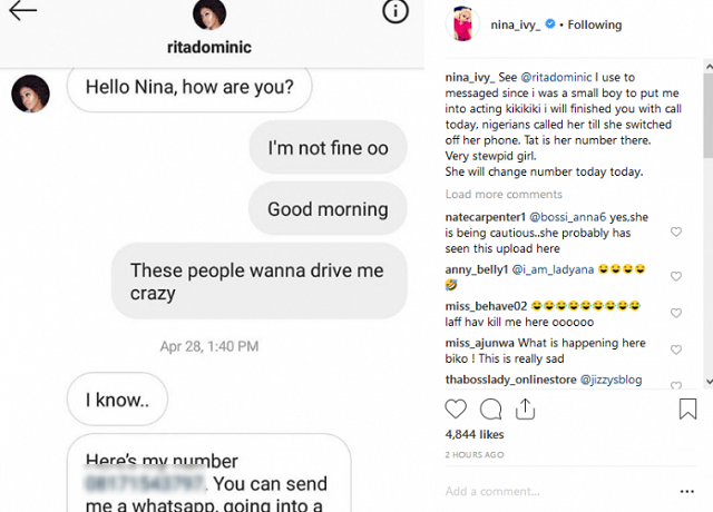 Rita Dominic’s Personal Phone Number Leaked by Instagram Hacker
