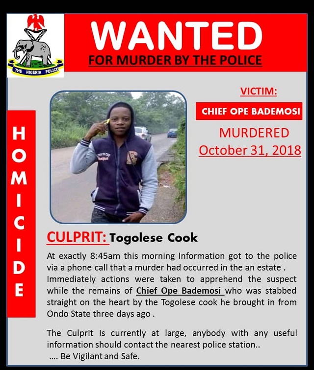 Police declare cook wanted for m u r d e r i n g popular Lagos chief, OPE BADEMOSI [Photos]