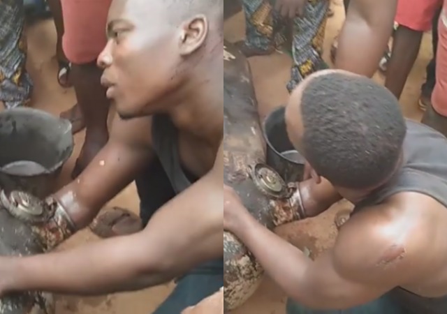 Thief Runs Out Of Luck, Gets Trapped While Stealing Fuel in Anambra State [Photos]