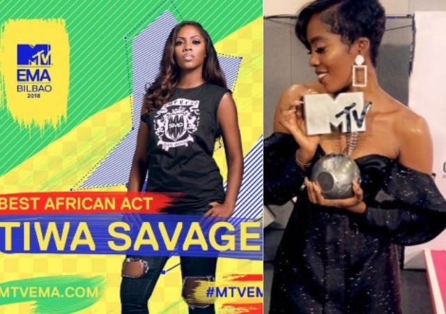 Mavin First Lady, Tiwa Savage Wins Best African Act at MTV EMA