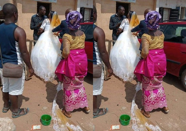 Jealous First Wife Storms Wedding Venue and Pours Red Oil On Her Husband's New Bride's Wedding Gown [Photos]