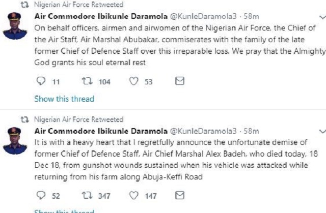 Former Chief of Defence Staff, Alex Badeh, Shot Dead By Unknown Gunmen