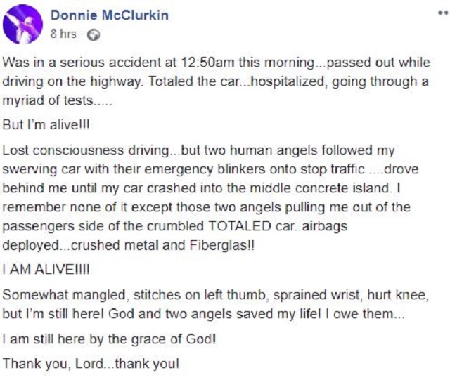 Pastor Donnie Mcclurkin Rescued By 'Two Human Angels' After a Horrific Accident
