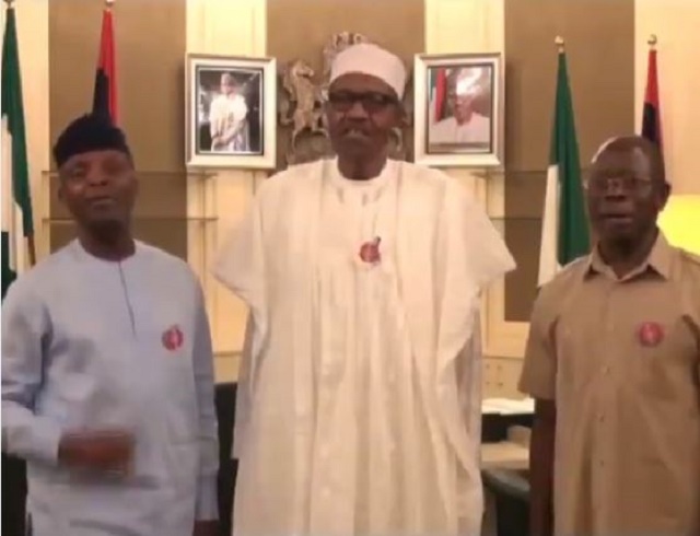 Viral Video of President Buhari, Osinbajo and Oshiomhole Singing 'Merry Christmas'