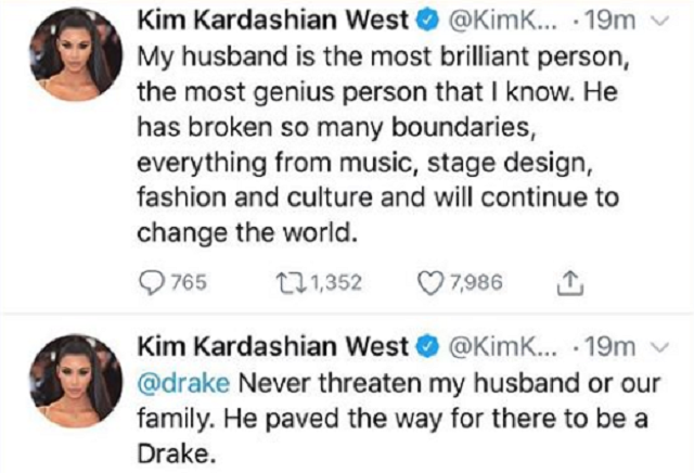 Kim Kardashian Defends Husband, Kanye West After Drake Rant