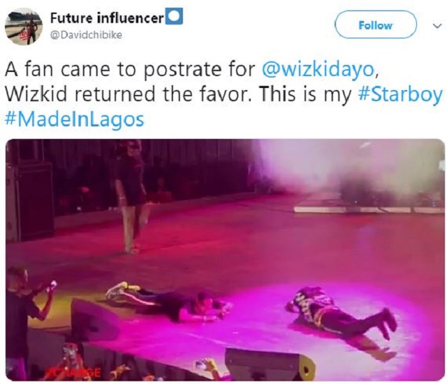 You Won't Believe What Wizkid Did After A Fan Prostrated For Him during #MadeInLagos Concert [Video]