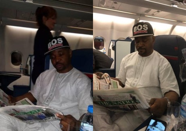 Photos of MC Oluomo On Board a Plane to United States after Getting Stabbed