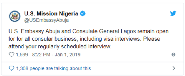US Embassy Says Visa Interviews Will Still Hold in Abuja and Lagos Consulates