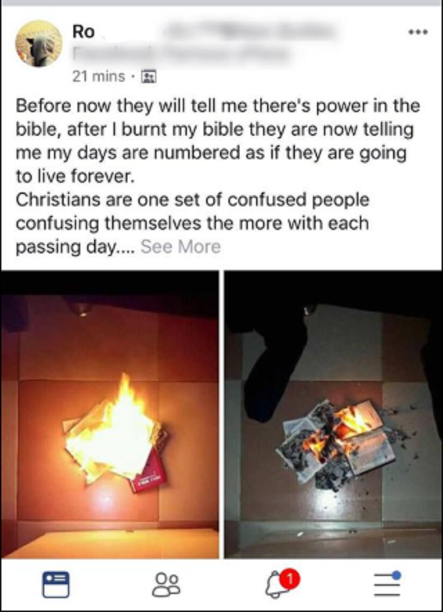 Man Sets His Bible Ablaze, Claims It’s Powerless