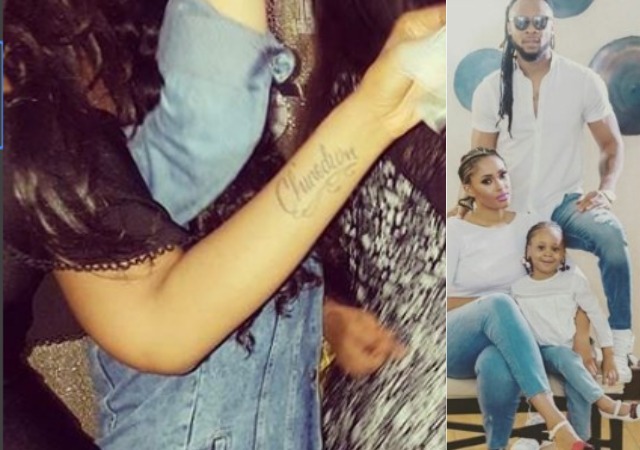 Flavour’s First Babymama Sandra, Removes Tattoo of His Real Name after He Reunited with Second Babymama