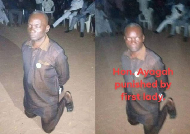 LG Chairman Kneels Down As a Punishment for Shouting APC at PDP Rally [Photos]