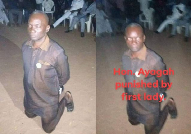 Local Government Chairman Kneels Down As a Punishment after Shouting APC at PDP Rally [Photos]