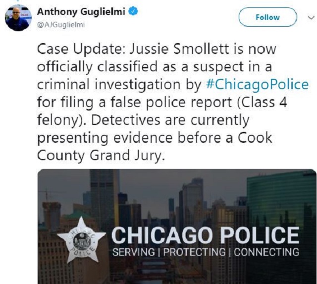 Official: Chicago Police Classifies Jussie Smollett As A Suspect In A Criminal Investigation