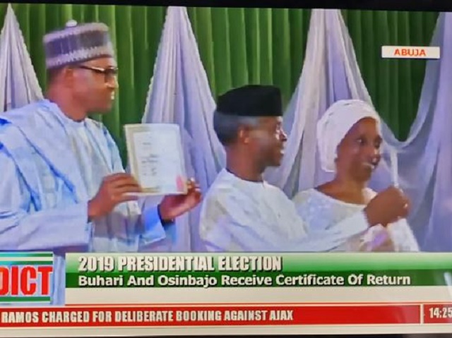 2019 Election: INEC Presents Certificate of Return to Buhari, Osinbajo