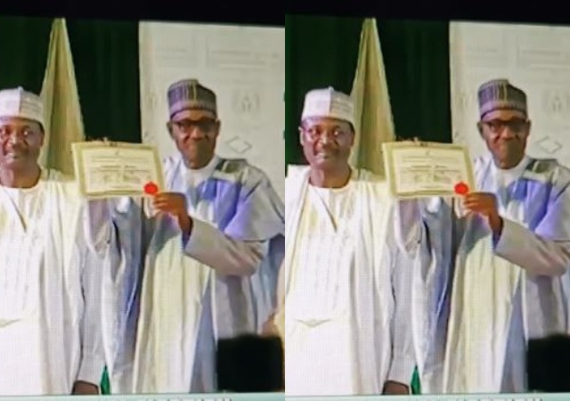 2019 Election: INEC Presents Certificate of Return to Buhari, Osinbajo