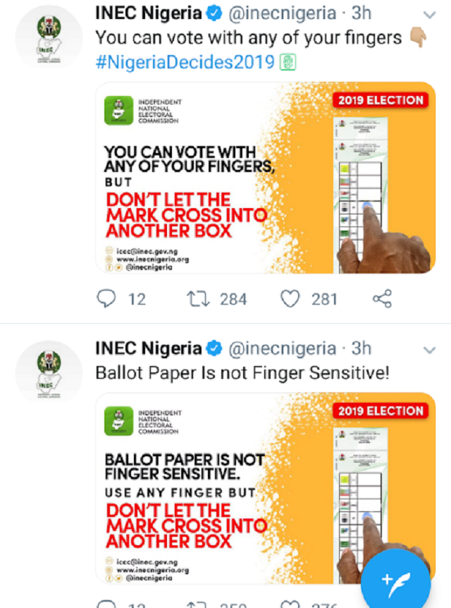 #NigeriaDecides: 'The Ballot Paper Is Not Finger Sensitive’- INEC Clarifies INDEX Finger Rumours 