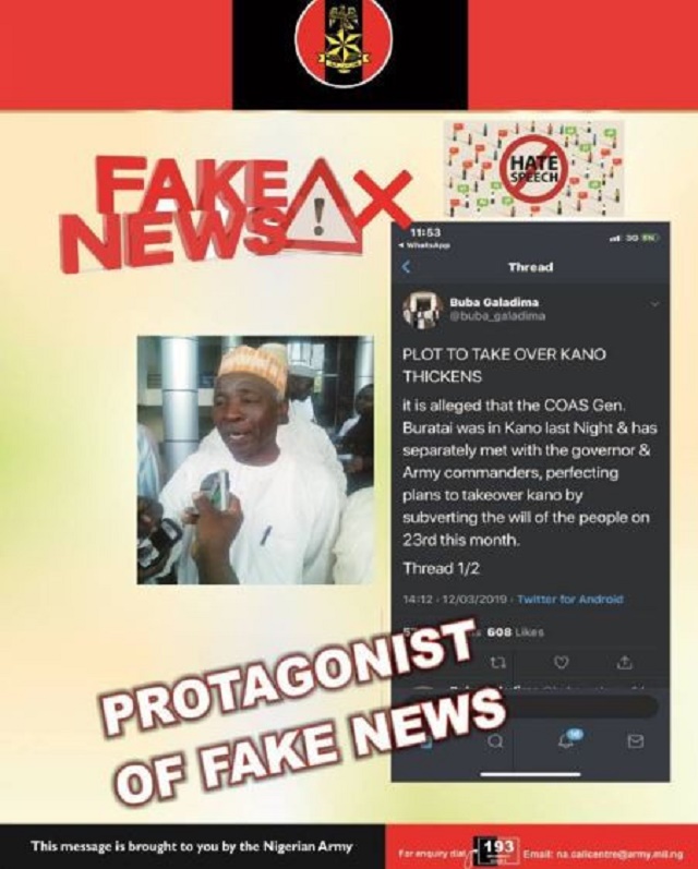 Nigerians Army Goes Into Politics, Shares Photos of Politicians Spreading Fake News