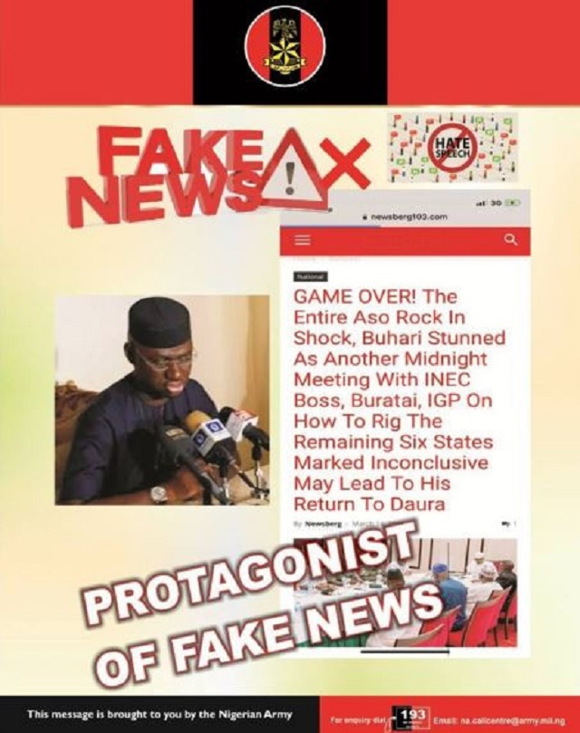 Nigerians Army Goes Into Politics, Shares Photos of Politicians Spreading Fake News