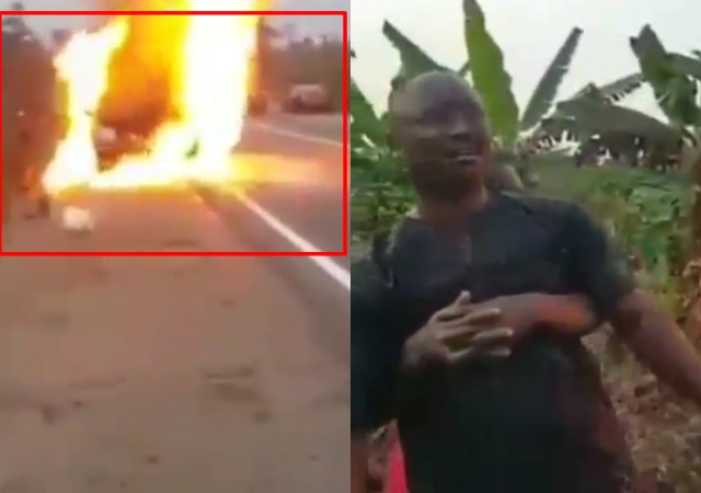 Man Weeps Bitterly As Car He Borrowed To Attend Funeral Gets Burnt On the Road [Photos]