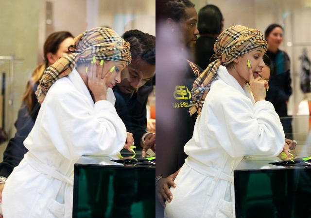 Cardi B Spotted In Public Again In a Dressing Gown and Scarf