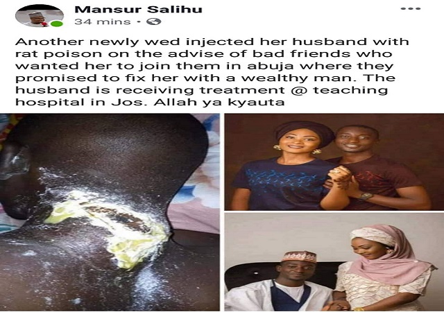 Newly Wedded Wife Injects Hubby with Rat Poison in Kaduna [Photos]