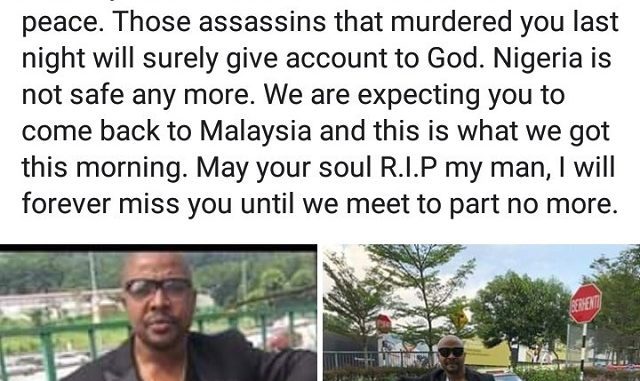 After Returning To Nigeria for the First Time in 9 Years Malaysia-Based Nigerian Man Is Assassinated