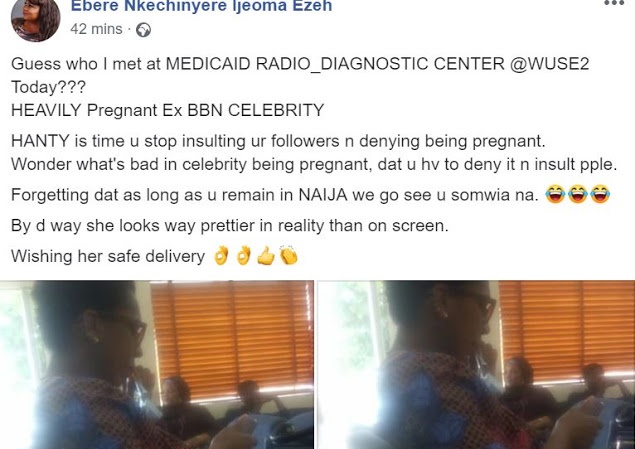 #BBNaija: Pregnant TBoss Spotted At A Medical Diagnostic Center In Abuja [Photos]