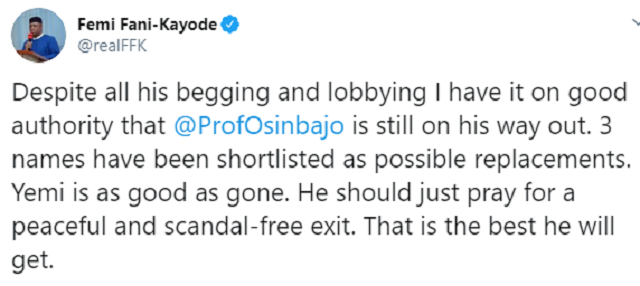 VP Osinbajo Is On His Way Out Of the Villa, Three Names Have Been Shortlisted As His Possible Replacements- FFK Confirms