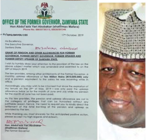 Breaking!! Ex-governor Abdul Aziz Yari writes Zamfara State Government To Demand Payment Of Allowance