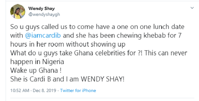Rapper, Cardi B Apologizes For Keeping Ghanaian Celebrities Waiting
