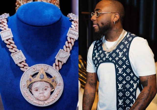 Davido Reveals the Face of His Son, Ifeanyi on N150million Customized Diamond Necklace 