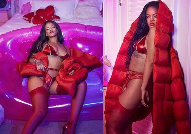 Rihanna Flaunts Her Nice Figure in Red Lingerie [Photos]
