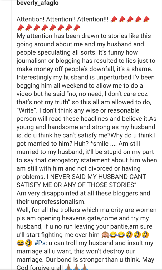  Beverly Afaglo Corrects The Supposed Stories Going Viral About Sex Life