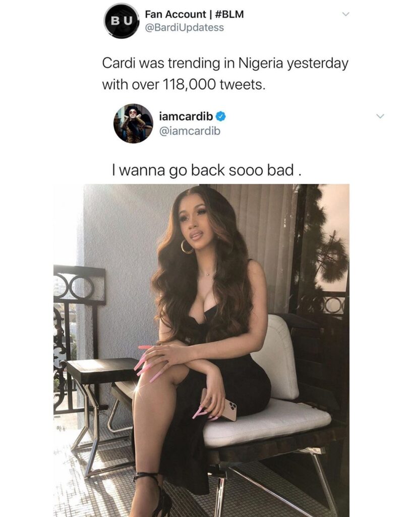 “I Wanna Go Back Soo Bad” – Cardi B Discloses Wishes To Visit Nigeria Again