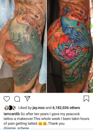 Cardi-B Flaunts The Makeover Of Her Peacock Tattoo (Photo)