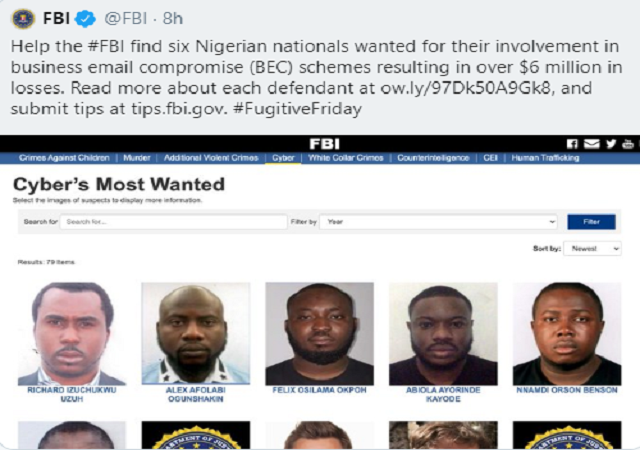 Nigerians Slams FBI As They  Focused More  On Only 6 Nigerians On The Wanted List