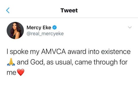 ‘I Spoke My AMVCA Awards Into Existence’ – Mercy Eke Reveals Her Secrete