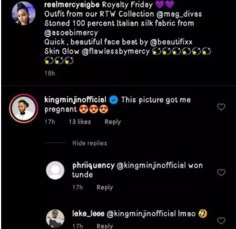 “This Picture got me Pregnant” –Minjin reacts to Mercy Aigbe’s photo